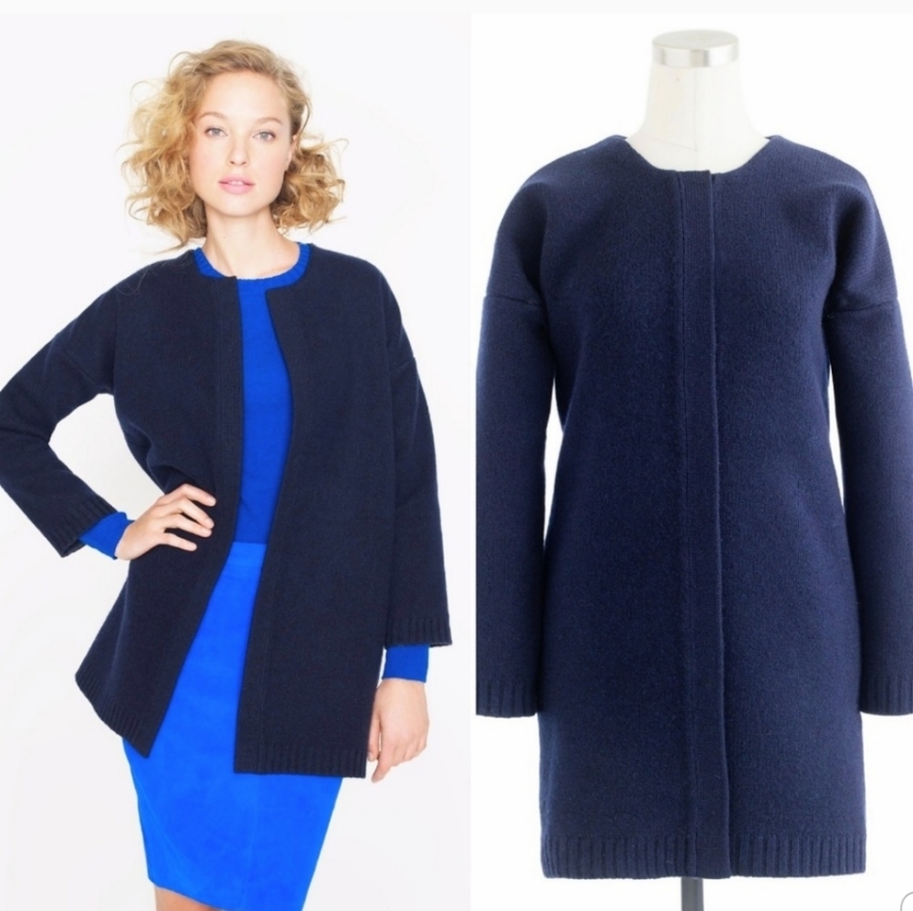 J. Crew Collection Navy Wool Bonded Sweater Jacket